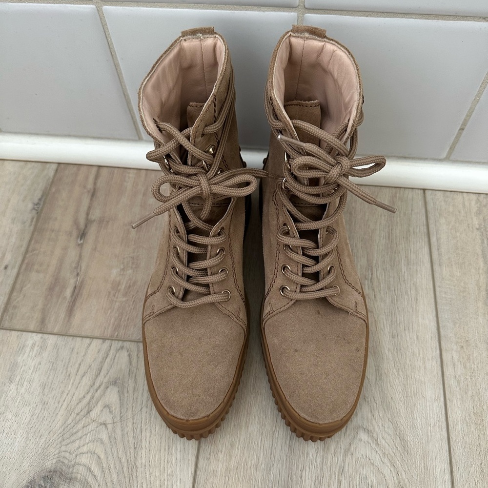 Tod's Gominno Suede Beige Lace-Up Women's Boots